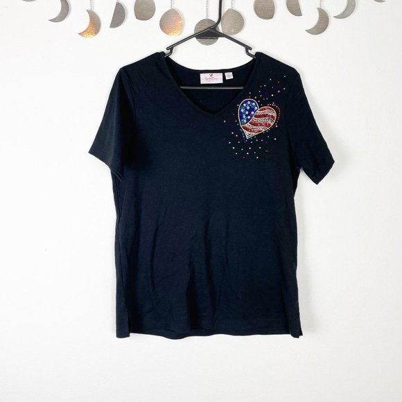 The Quacker Factory Black Top w/ Bedazzled Heart - Picture 1 of 5